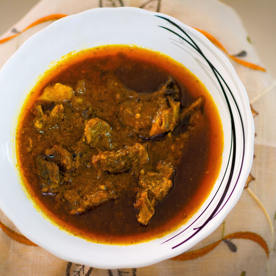 Slow-cooked Mutton Rogan Josh curry in a rich red gravy
